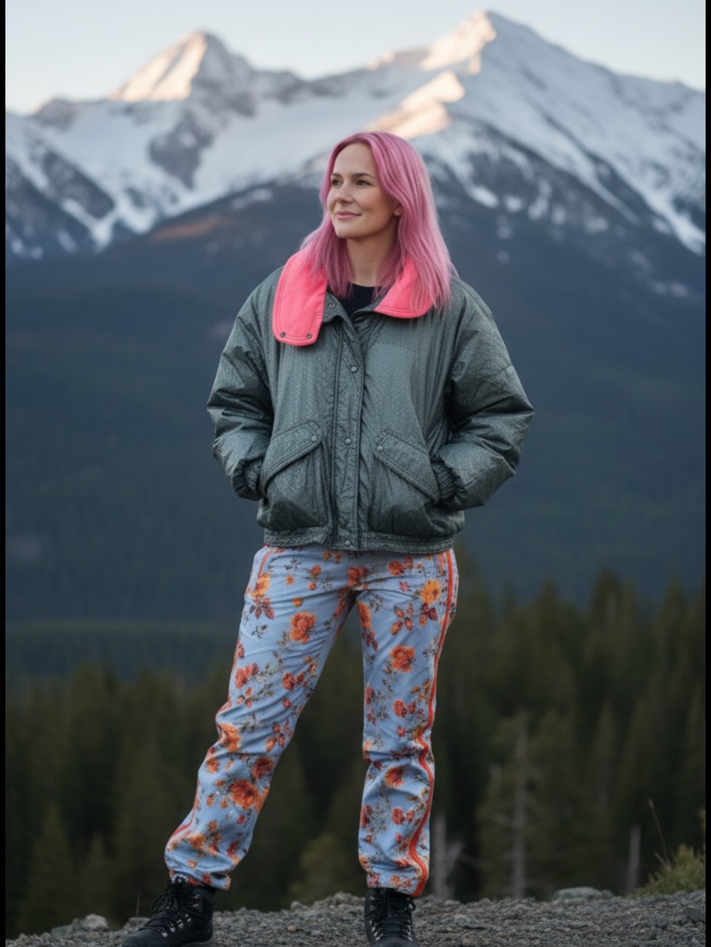 Black Jacket with Pink Collar - Women's Lightweight Coat